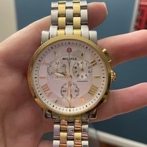 Michele Round Silver/Gold Watch